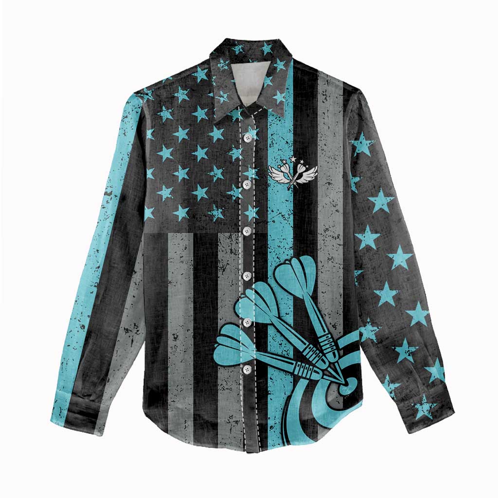 Custom Turquoise US Patriotic Darts Women Casual Shirt Blue American Flag Pattern - Grunge Paint Splatter - Wonder Print Shop