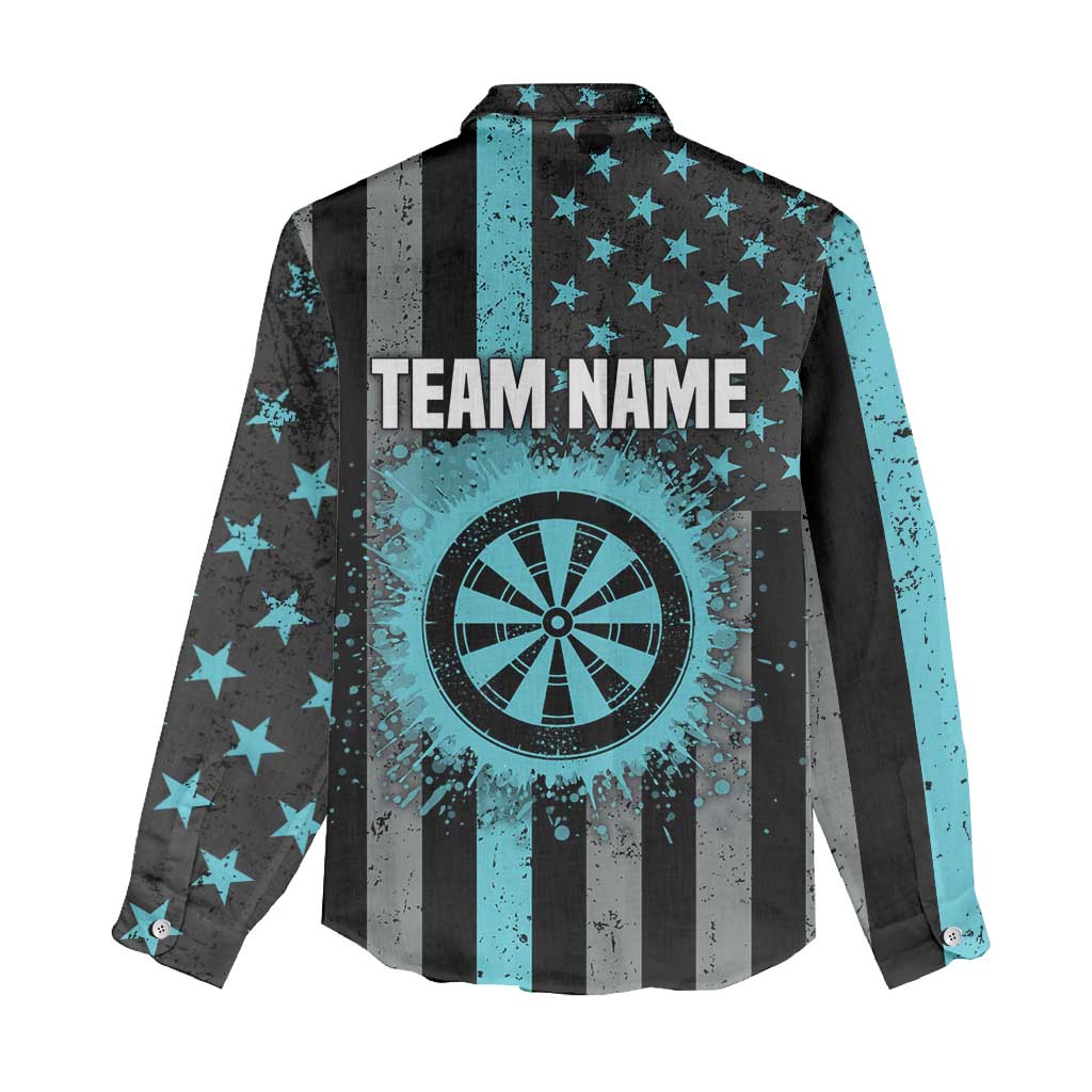 Custom Turquoise US Patriotic Darts Women Casual Shirt Blue American Flag Pattern - Grunge Paint Splatter - Wonder Print Shop