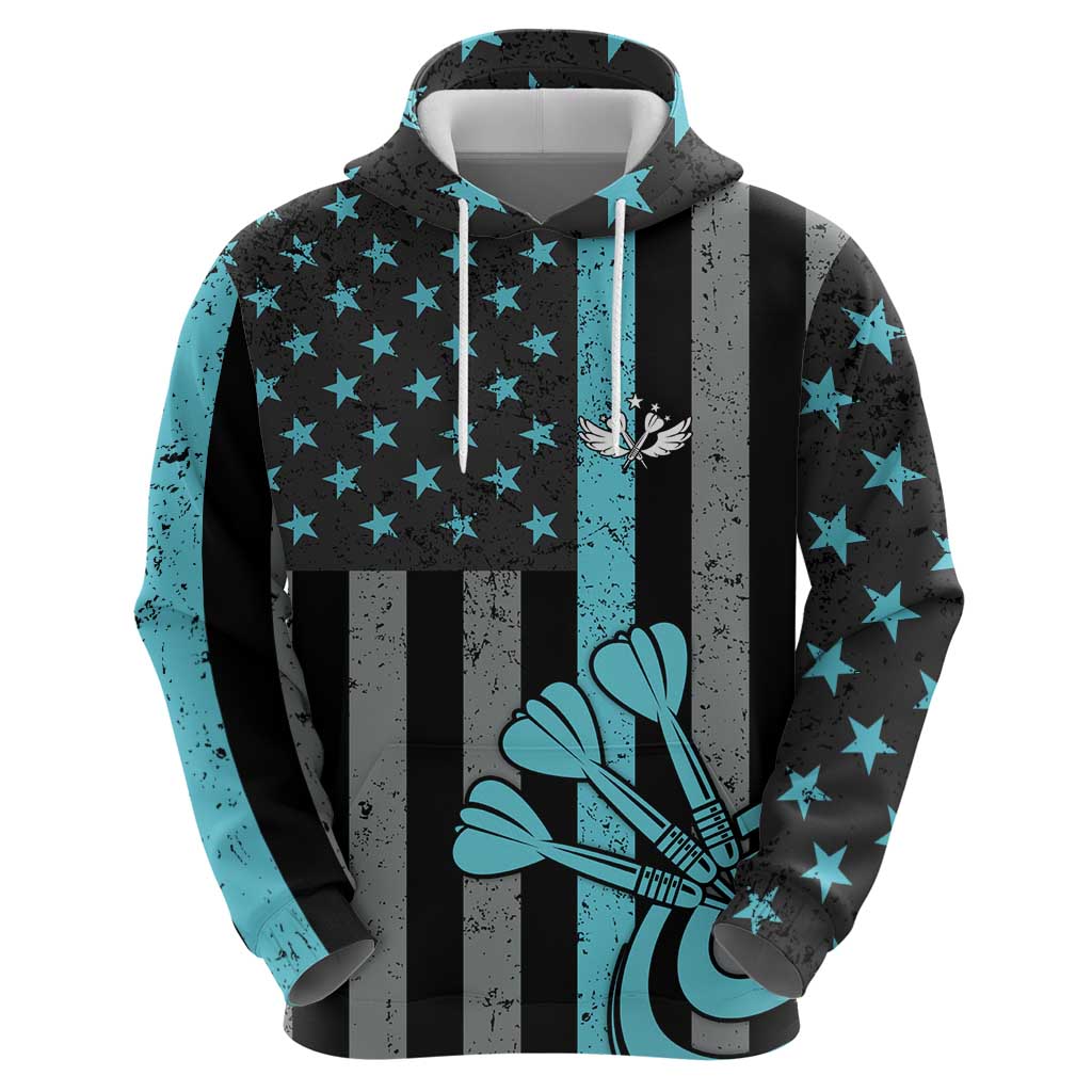 Custom Turquoise US Patriotic Darts Zip Hoodie Blue American Flag Pattern - Grunge Paint Splatter - Wonder Print Shop
