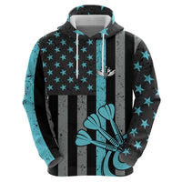 Custom Turquoise US Patriotic Darts Zip Hoodie Blue American Flag Pattern - Grunge Paint Splatter - Wonder Print Shop