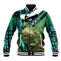 Flathead Catfish Custom Name Baseball Jacket Forest Silhouette and Green Blue Love Fishing Design - Wonder Print Shop