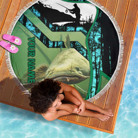Flathead Catfish Custom Name Beach Blanket Forest Silhouette and Green Blue Love Fishing Design - Wonder Print Shop