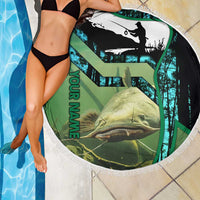 Flathead Catfish Custom Name Beach Blanket Forest Silhouette and Green Blue Love Fishing Design - Wonder Print Shop