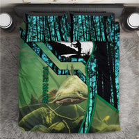 Flathead Catfish Custom Name Bedding Set Forest Silhouette and Green Blue Love Fishing Design - Wonder Print Shop