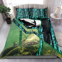 Flathead Catfish Custom Name Bedding Set Forest Silhouette and Green Blue Love Fishing Design - Wonder Print Shop