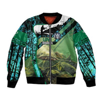 Flathead Catfish Custom Name Bomber Jacket Forest Silhouette and Green Blue Love Fishing Design - Wonder Print Shop