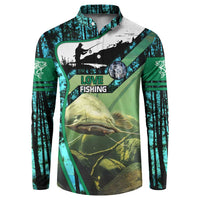 Flathead Catfish Custom Name Button Sweatshirt Forest Silhouette and Green Blue Love Fishing Design - Wonder Print Shop