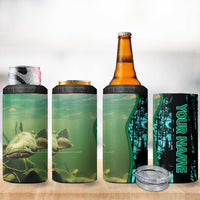 Flathead Catfish Custom Name 4 in 1 Can Cooler Tumbler Forest Silhouette and Green Blue Love Fishing Design - Wonder Print Shop