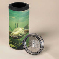 Flathead Catfish Custom Name 4 in 1 Can Cooler Tumbler Forest Silhouette and Green Blue Love Fishing Design - Wonder Print Shop