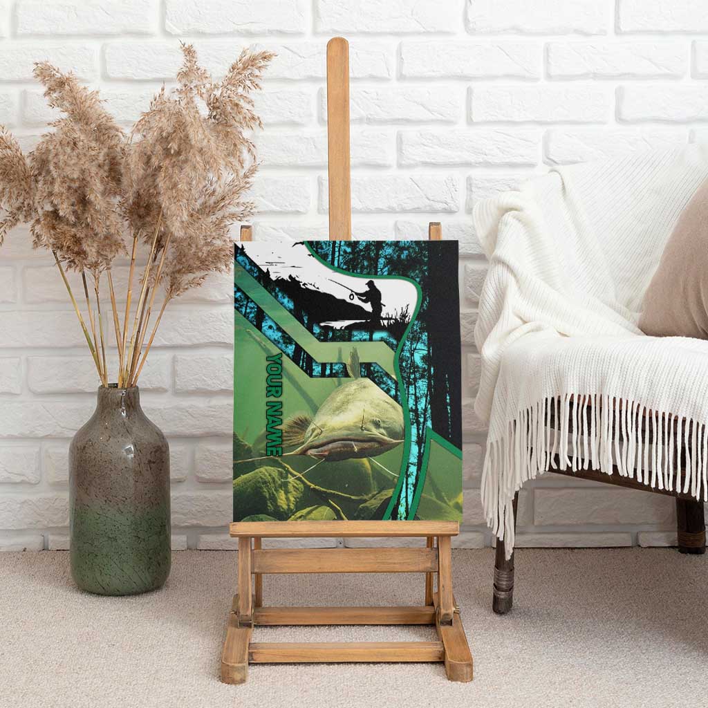 Flathead Catfish Custom Name Canvas Wall Art Forest Silhouette and Green Blue Love Fishing Design - Wonder Print Shop