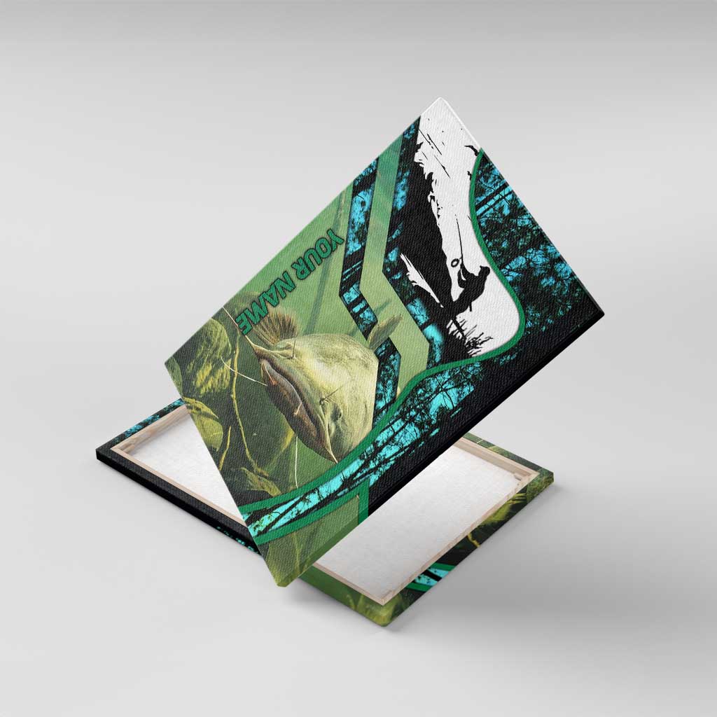 Flathead Catfish Custom Name Canvas Wall Art Forest Silhouette and Green Blue Love Fishing Design - Wonder Print Shop