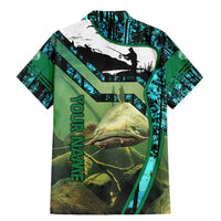 Flathead Catfish Custom Name Family Matching Mermaid Dress and Hawaiian Shirt Forest Silhouette and Green Blue Love Fishing Design - Wonder Print Shop