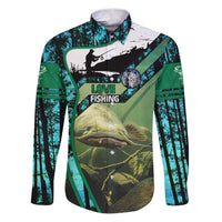 Flathead Catfish Custom Name Family Matching Puletasi and Hawaiian Shirt Forest Silhouette and Green Blue Love Fishing Design - Wonder Print Shop