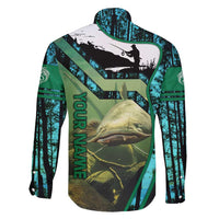 Flathead Catfish Custom Name Family Matching Puletasi and Hawaiian Shirt Forest Silhouette and Green Blue Love Fishing Design - Wonder Print Shop