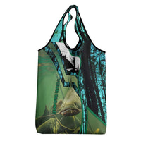 Flathead Catfish Custom Name Grocery Bag Forest Silhouette and Green Blue Love Fishing Design - Wonder Print Shop