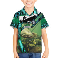 Flathead Catfish Custom Name Hawaiian Shirt Forest Silhouette and Green Blue Love Fishing Design - Wonder Print Shop