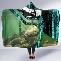 Flathead Catfish Custom Name Hooded Blanket Forest Silhouette and Green Blue Love Fishing Design - Wonder Print Shop