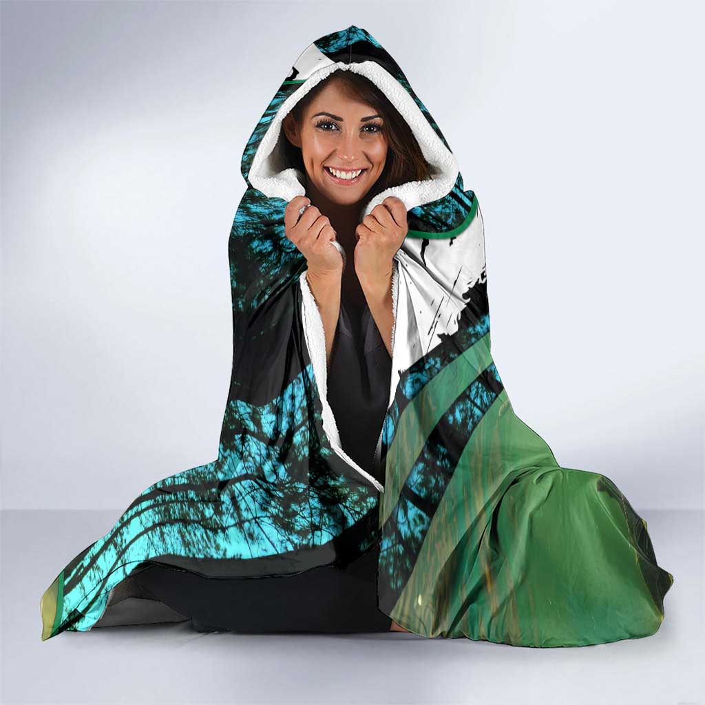 Flathead Catfish Custom Name Hooded Blanket Forest Silhouette and Green Blue Love Fishing Design - Wonder Print Shop