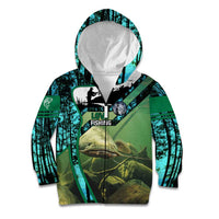 Flathead Catfish Custom Name Kid Hoodie Forest Silhouette and Green Blue Love Fishing Design - Wonder Print Shop