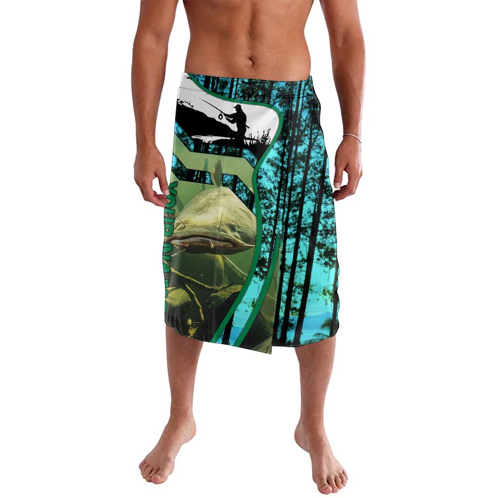 Flathead Catfish Custom Name Lavalava Forest Silhouette and Green Blue Love Fishing Design - Wonder Print Shop