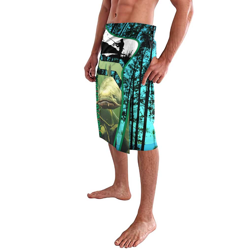 Flathead Catfish Custom Name Lavalava Forest Silhouette and Green Blue Love Fishing Design - Wonder Print Shop