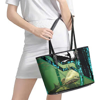 Flathead Catfish Custom Name Leather Tote Bag Forest Silhouette and Green Blue Love Fishing Design - Wonder Print Shop