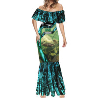 Flathead Catfish Custom Name Mermaid Dress Forest Silhouette and Green Blue Love Fishing Design - Wonder Print Shop