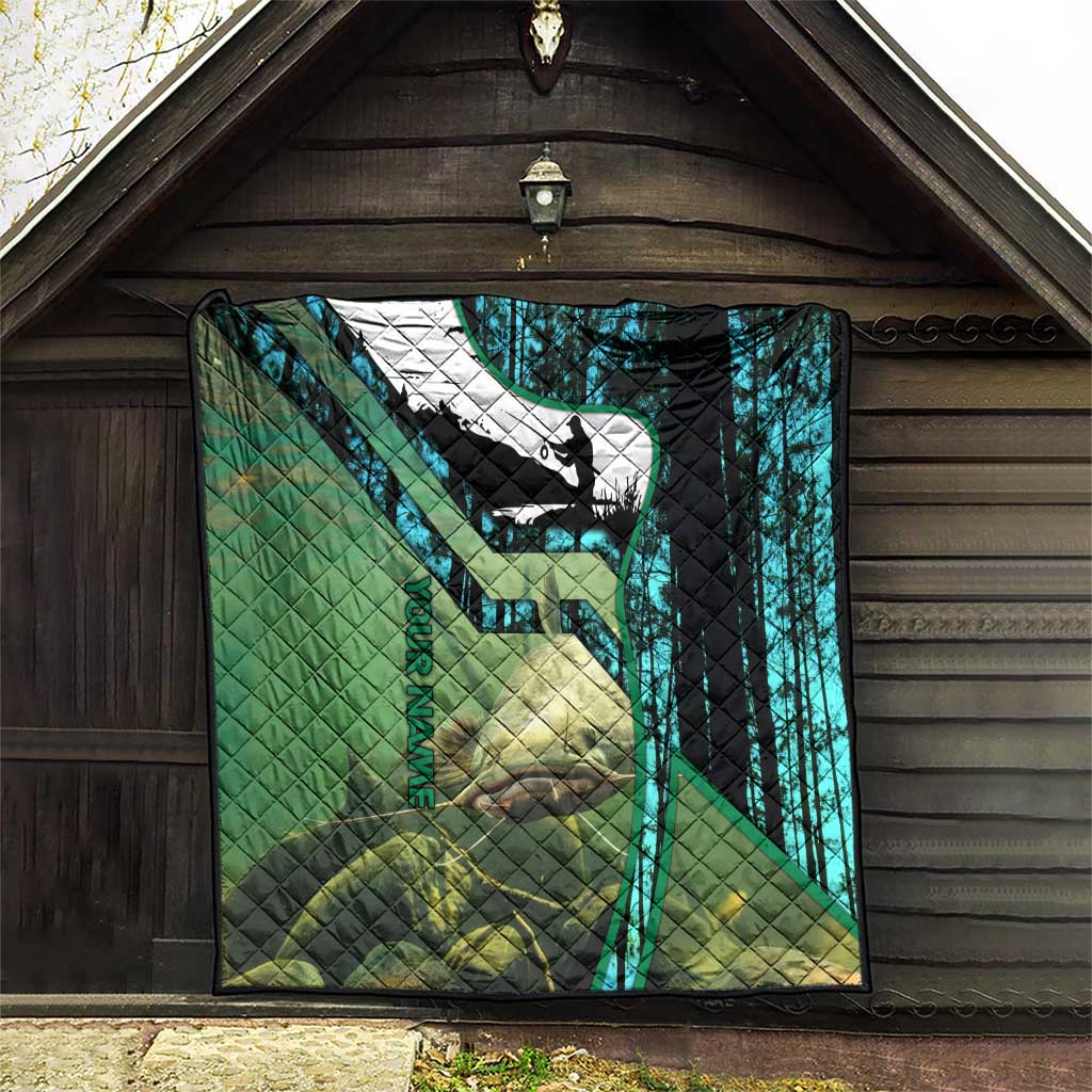Flathead Catfish Custom Name Quilt Forest Silhouette and Green Blue Love Fishing Design - Wonder Print Shop