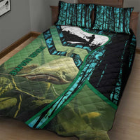Flathead Catfish Custom Name Quilt Bed Set Forest Silhouette and Green Blue Love Fishing Design - Wonder Print Shop