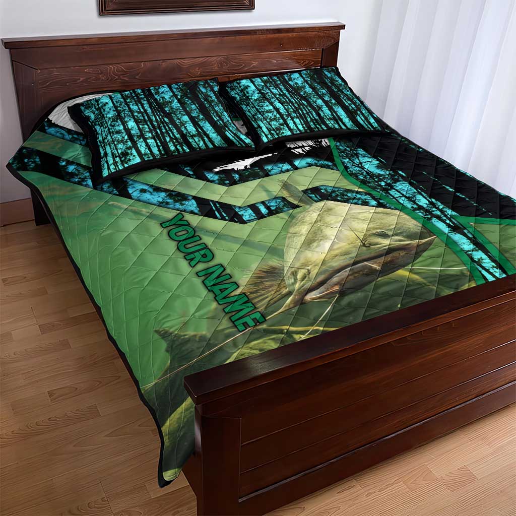 Flathead Catfish Custom Name Quilt Bed Set Forest Silhouette and Green Blue Love Fishing Design - Wonder Print Shop