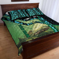 Flathead Catfish Custom Name Quilt Bed Set Forest Silhouette and Green Blue Love Fishing Design - Wonder Print Shop