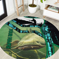 Flathead Catfish Custom Name Round Carpet Forest Silhouette and Green Blue Love Fishing Design - Wonder Print Shop