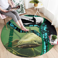 Flathead Catfish Custom Name Round Carpet Forest Silhouette and Green Blue Love Fishing Design - Wonder Print Shop