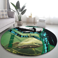 Flathead Catfish Custom Name Round Carpet Forest Silhouette and Green Blue Love Fishing Design - Wonder Print Shop