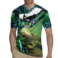 Flathead Catfish Custom Name Rugby Jersey Forest Silhouette and Green Blue Love Fishing Design - Wonder Print Shop