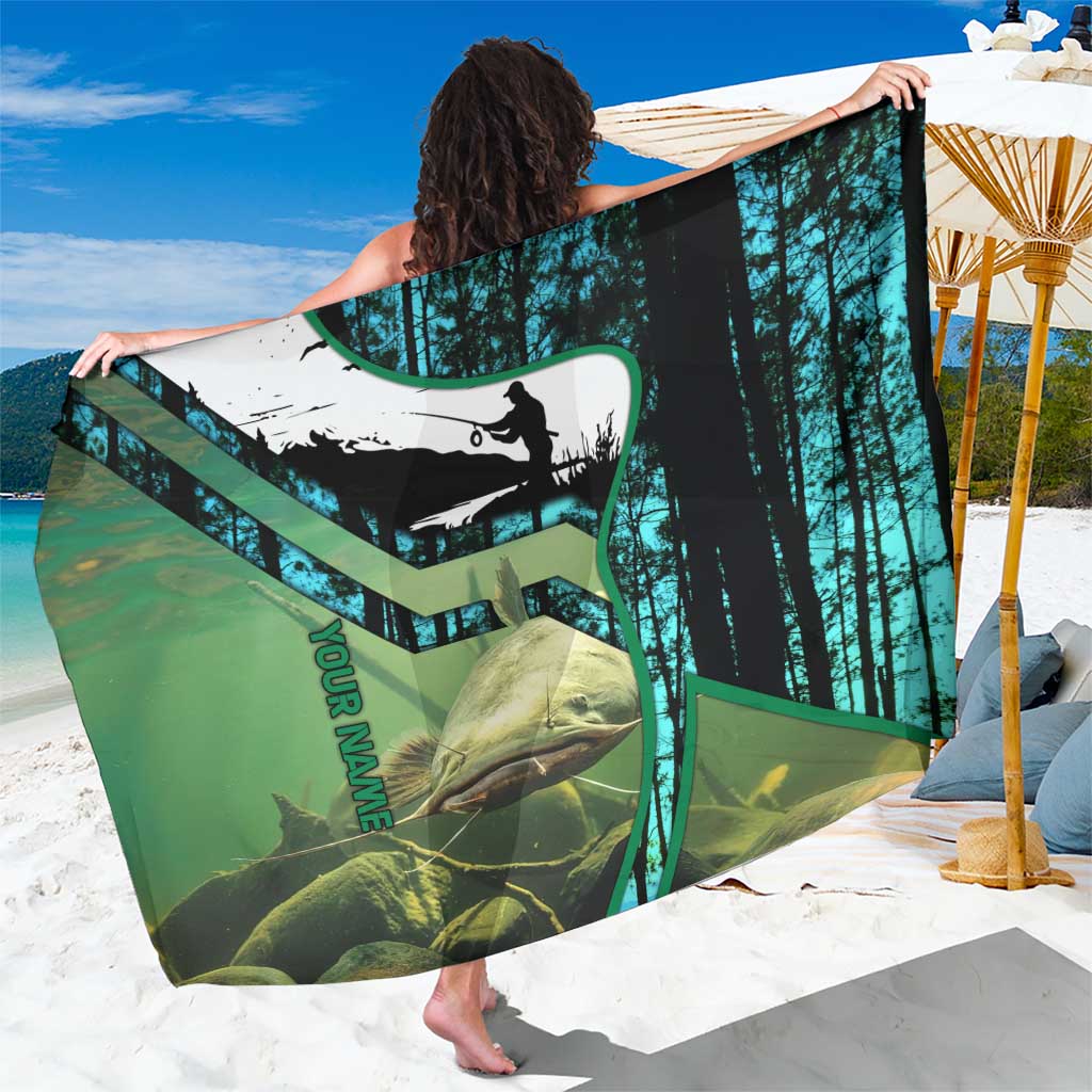 Flathead Catfish Custom Name Sarong Forest Silhouette and Green Blue Love Fishing Design - Wonder Print Shop