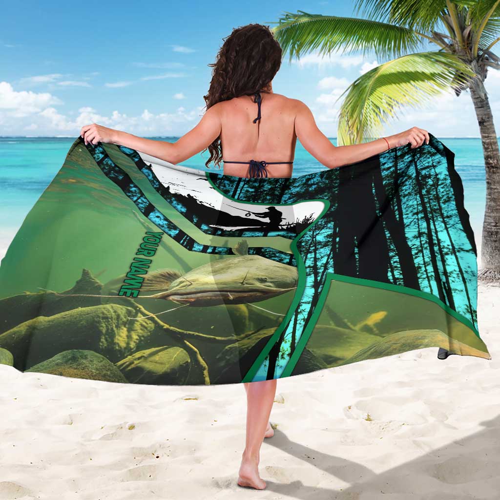 Flathead Catfish Custom Name Sarong Forest Silhouette and Green Blue Love Fishing Design - Wonder Print Shop
