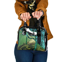 Flathead Catfish Custom Name Shoulder Handbag Forest Silhouette and Green Blue Love Fishing Design - Wonder Print Shop