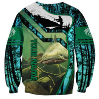 Flathead Catfish Custom Name Sweatshirt Forest Silhouette and Green Blue Love Fishing Design - Wonder Print Shop