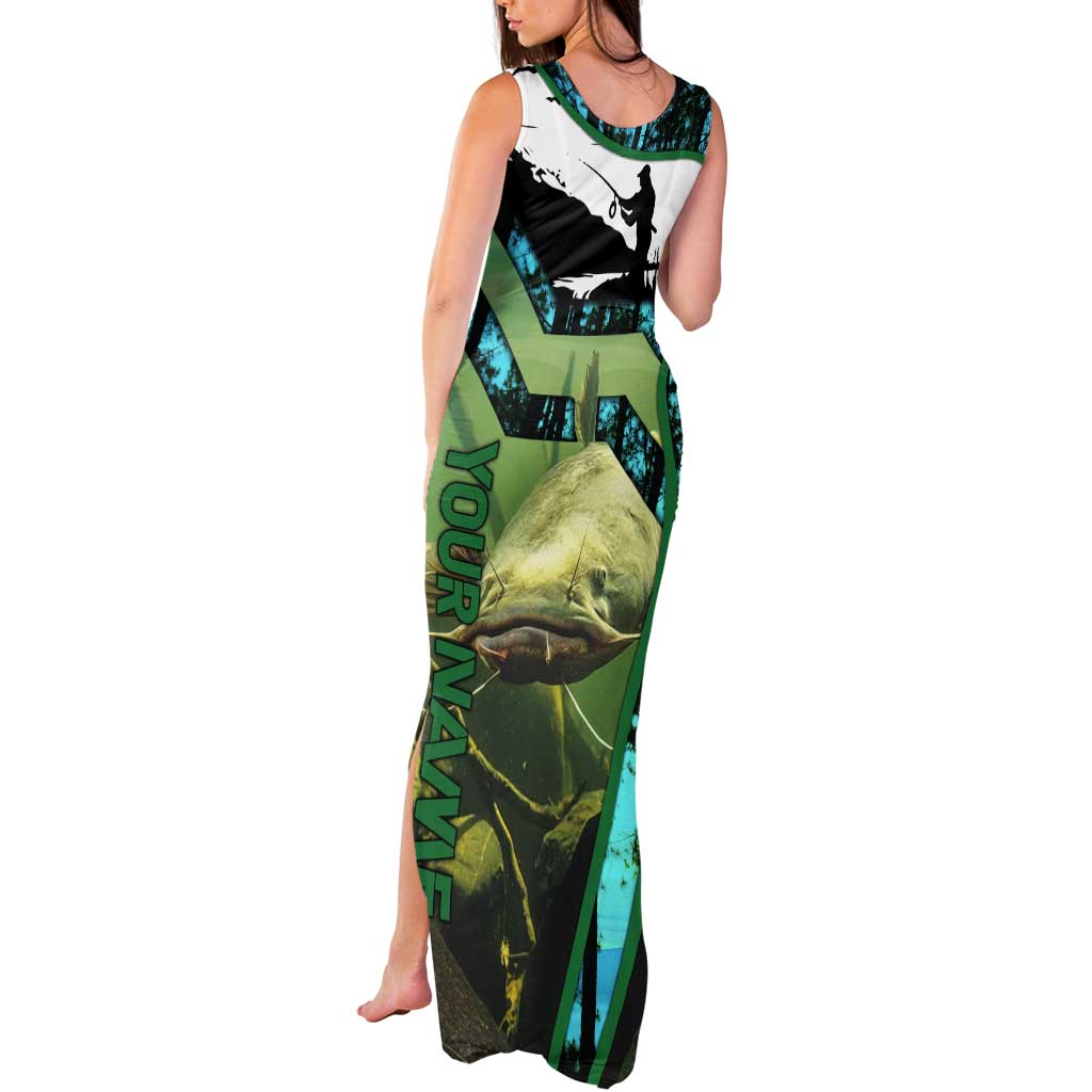 Flathead Catfish Custom Name Tank Maxi Dress Forest Silhouette and Green Blue Love Fishing Design - Wonder Print Shop