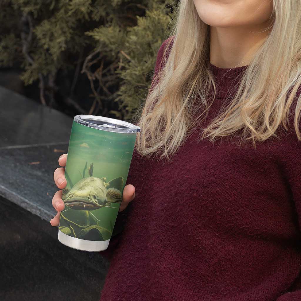 Flathead Catfish Custom Name Tumbler Cup Forest Silhouette and Green Blue Love Fishing Design - Wonder Print Shop