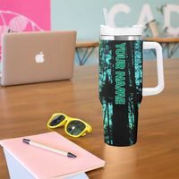 Flathead Catfish Custom Name Tumbler With Handle Forest Silhouette and Green Blue Love Fishing Design - Wonder Print Shop