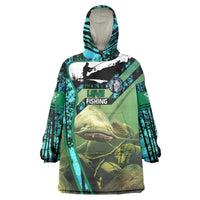 Flathead Catfish Custom Name Wearable Blanket Hoodie Forest Silhouette and Green Blue Love Fishing Design - Wonder Print Shop