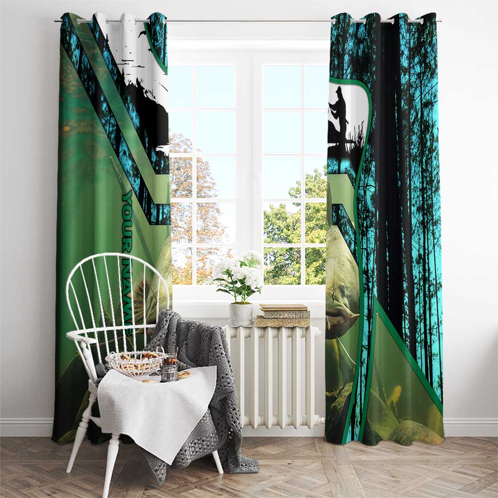 Flathead Catfish Custom Name Window Curtain Forest Silhouette and Green Blue Love Fishing Design - Wonder Print Shop