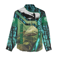 Flathead Catfish Custom Name Women Casual Shirt Forest Silhouette and Green Blue Love Fishing Design - Wonder Print Shop