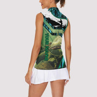 Flathead Catfish Custom Name Women Sleeveless Polo Shirt Forest Silhouette and Green Blue Love Fishing Design - Wonder Print Shop