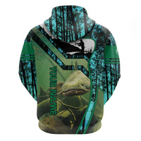 Flathead Catfish Custom Name Zip Hoodie Forest Silhouette and Green Blue Love Fishing Design - Wonder Print Shop