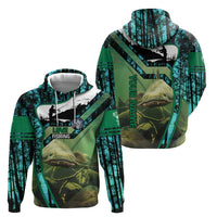 Flathead Catfish Custom Name Zip Hoodie Forest Silhouette and Green Blue Love Fishing Design - Wonder Print Shop
