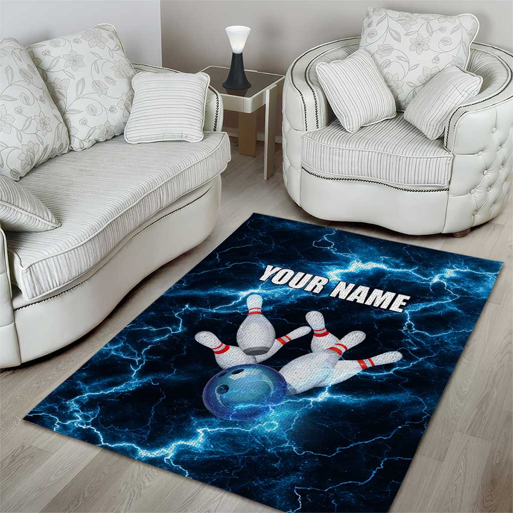 Personalized Bowling Ball Strike Graphic Area Rug Blue Lightning Storm and Electric Energy - Wonder Print Shop