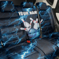 Personalized Bowling Ball Strike Graphic Back Car Seat Cover Blue Lightning Storm and Electric Energy - Wonder Print Shop